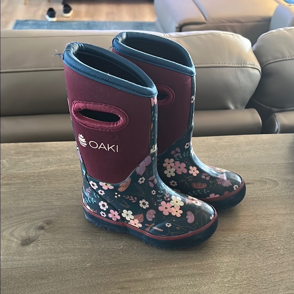 OAK Kids Floral Rain Boots - Maroon and Dark Teal